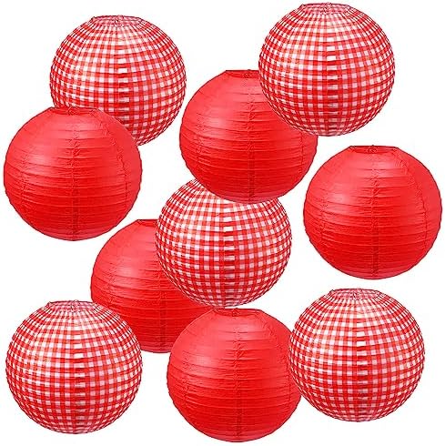 Blulu 24 Pcs Picnic Party Decorations Red Paper Lanterns Checkered Round by Blulu