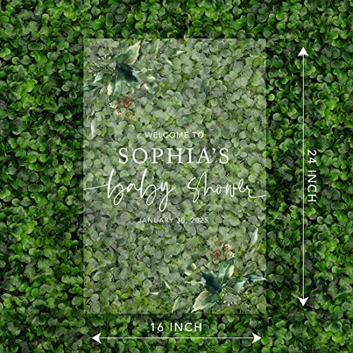 Andaz Press Custom Large Baby Welcome Sign, 16" x 24", Fall Greenery Personalized Acrylic Sign for Sprinkle or Shower, Gender-Neutral Decoration - Image 4