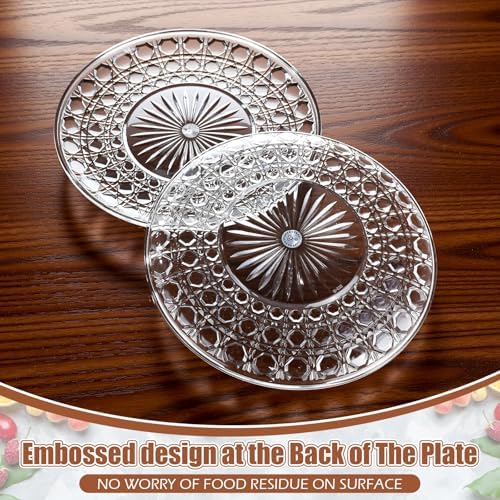 10 Pcs Round Plastic Serving Platters Bulk Clear Plastic Tray Acrylic Crystal Flan Plates Diamond Embossed Dinnerware for Party Food Cake Cookie Fruits Birthday Wedding Supplies(11.8 Inch) - Image 3