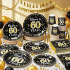 Pickmesh 250 Pcs 60th Birthday Party Supplies Decorations Serve 50 Black Gold Cheers to 60 Years Disposable Paper Plates Napkins and Cups for Women Men 50th Birthday Wedding Anniversary Party Supplies - Image 6