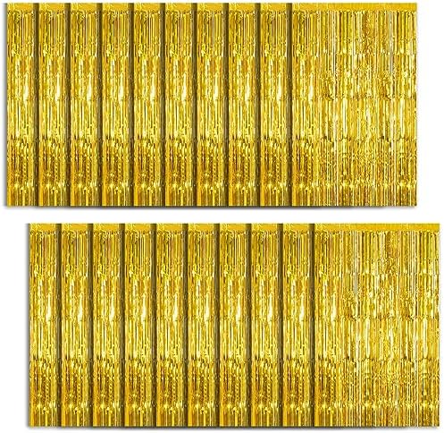 20 Pack Foil Curtain Backdrop Gold Metallic Tinsel Foil Fringe Curtains Photo Booth Props for Birthday Wedding Engagement Baby Shower Bachelorette Christmas Holiday Celebration Party Decorations by KEJ