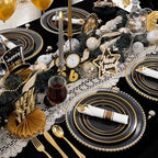 350 Pieces Black and Gold Plastic Plates with Disposable Silverware, Include 50 Dinner Plates 9”, 50 Dessert Plates 6.3”, 50 Black Cups 9 OZ, 50 Pre Rolled Napkins for Wedding/Party/Birthday/Halloween - Image 4