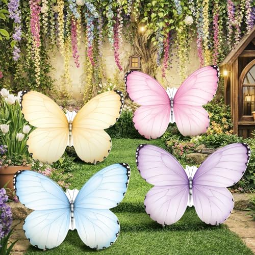 4 Pcs Large Fairy Butterfly Cardboard Cutouts, 19.69" Fairy Birthday Party Decoration, Standing Butterfly Props for Garden Outdoor Lawn Yard Signs Baby Shower Supplies Party Signs - Image 6