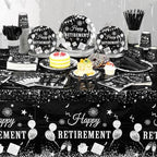 Funnymoom 452 Pcs Retirement Party Decorations Supplies Set Include Black and Silver Retirement Paper Plates Napkins Cups Tablecloth Cutlery Straws for Men Women Say Goodbye Party - Image 4
