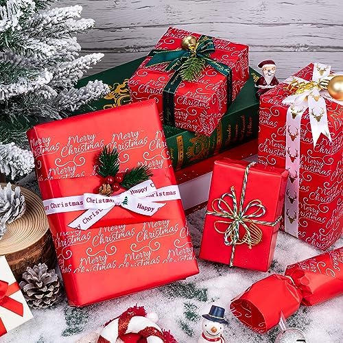 WRAPAHOLIC 30 Inch Jumbo Reversible Red Christmas Wrapping Paper - 30 Inch x 100 Feet Jumbo Roll Merry Christmas and Solid Red Wrapping Paper for Holiday, Party Celebration - Image 5