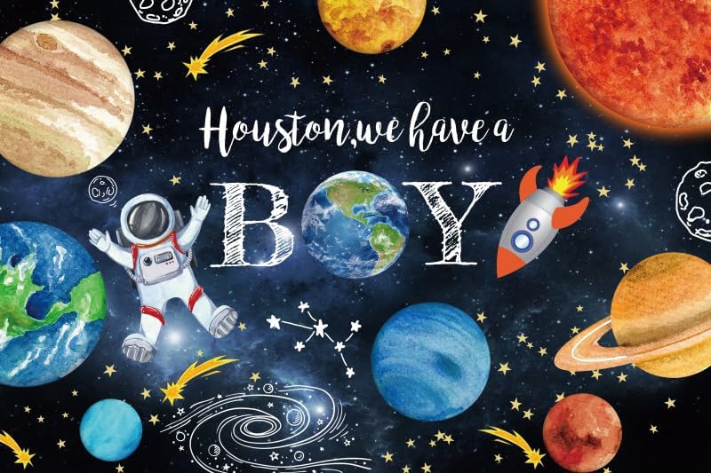 15x8ft Houston We Have a Boy Decorations Backdrop Baby Shower Party Outer Space Rocket Astronaut Planets Star Solar System Background Birthday Party Banner Polyester Fabric by ZJRBJB