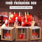 Yahenda 60 Pcs Kraft Candy Apple Boxes 4" x 4" x 4" With Hole and Stick - Clear Window Gift Boxes for Cake, Cookies, Chocolate, Caramel Apples - Wedding, Baby Shower Party (Brown) - Image 4