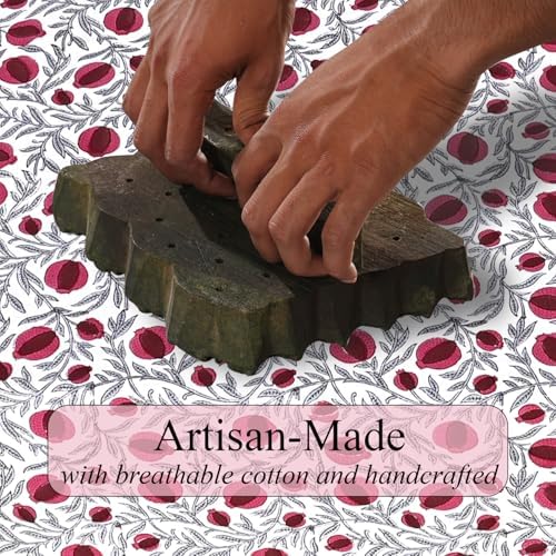 Ridhi Sangria Red Hand Block Print Cotton Tablecloth 190 x 72 Inch - Image 4