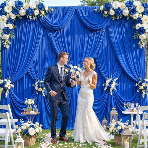 4 Panels Royal Blue Backdrop Curtain for Parties Wrinkle Free Blue Photo Curtains Backdrop Drapes Fabric Decoration for Wedding Birthday Party Baby Shower 20ft(W) x 10ft(H) - Image 3