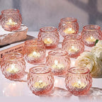 DARJEN 24 Pcs Pink Votive Candle Holders Round Glass Candle Holders Bulk by DARJEN
