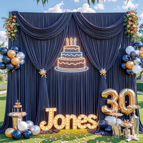 30x10ft Navy Blue Backdrop Curtain for Parties Wrinkle Free Fabric Backdrop Curtain Birthday Party Photo Backdrop Drapes for Wedding Baby Shower Bridal Shower Photography Back Drop 6 Panels 5x10FT - Image 3