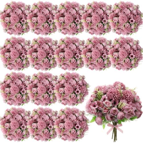 Tigeen 24 Bundles Peonies Artificial Flowers Faux Roses, Gray Purple by Tigeen