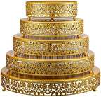 Wenqik 5 Pcs Metal Gold Cake Stand,16/14/12/10/8 in Round Cake Holder by Wenqik