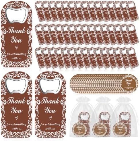 50 Set Wedding Favors for Guests Cielito Lindo Party Favors Brown Fridge Magnet Bottle Opener Thanks Cards with Organza Bags Wedding Thank You Gifts Bulk for Bridal Baby Shower Decorations by Stuffygreenus