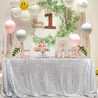 Sequin Tablecloth 90x132inch Rectangular Silver Table Cloth Glitter Overlay - Image 3