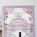 Hosmsua 50PCS 5.1x7.3 Inch Blank Purple Glitter Quinceanera Invitations Kit Laser Cut Floral Crown Pocket Quinceañera Invitation with Envelopes for Birthday Bridal Shower Quince Invite - Image 6
