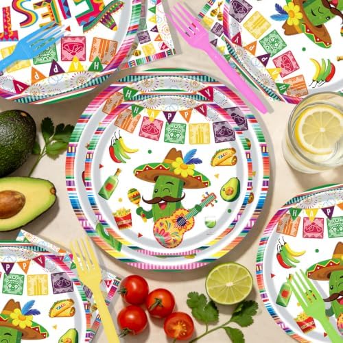250 Pcs Mexican Fiesta Plates and Napkins, 50 Guests Disposable Cinco de Mayo Party Dinnerware Mexico Tableware Set for Mexican Theme Taco Tuesday Holiday Party Supplies - Image 7