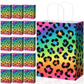 Tenceur 80 Pcs Neon Rainbow Leopard Paper Treat Bags Bulk with Handles 10.63 x 4.72 x 7.87 Inch Leopard Gift Goodie Cheetah Themed Birthday Party Favors for Bridal Shower Christmas Decorations by Tenceur