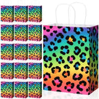 Tenceur 80 Pcs Neon Rainbow Leopard Paper Treat Bags Bulk with Handles 10.63 x 4.72 x 7.87 Inch Leopard Gift Goodie Cheetah Themed Birthday Party Favors for Bridal Shower Christmas Decorations by Tenceur