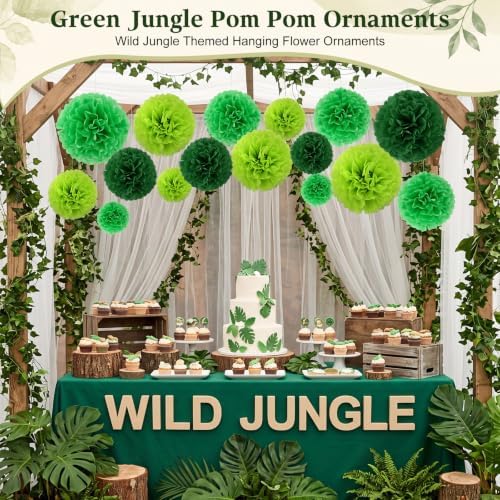 Janinka 72 Pcs Green Tissue Paper Pom Poms Multiple Green, 6-12 Inch - Image 4