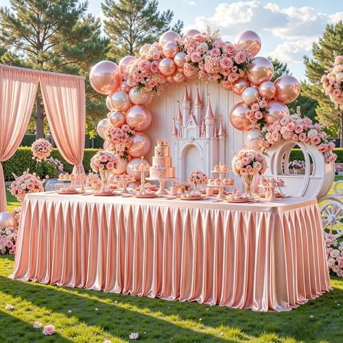 Rose Gold Satin Table Clothes for 4 Foot Rectangle Tables - 4FT Wrinkle Resistant Glitter Rectangle Tablecloths, Party Table Covers for Wedding Banquet, Baby Shower, Birthday, Holiday Dinner by WishCare