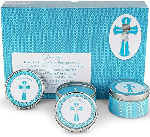 Premium Baptism Favors for Boys| Unique Christening Favors with Soy Wax Candle | First Communion Favors | Christian Party Favors Gift Set for Guests | 6-Pack Blessings Candle Set by MajesticZen