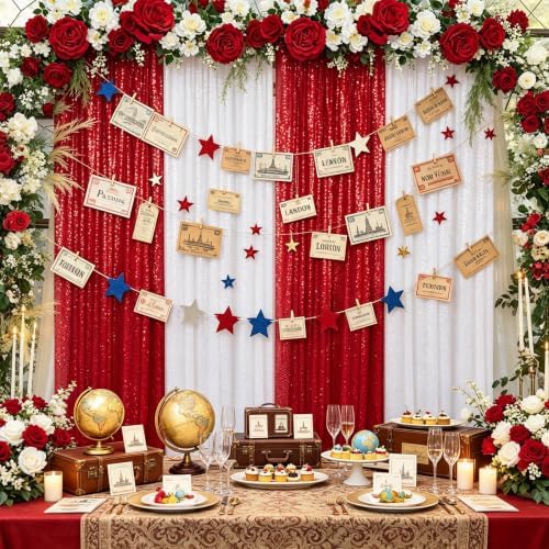 ShinyBeauty Red and White Backdrop Curtains 2x8ft 4 Panels Christmas Decor - Image 5