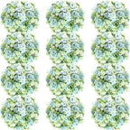 Tigeen 12 Bundles Artificial Flowers Bouquet Silk Peonies, White Green by Tigeen