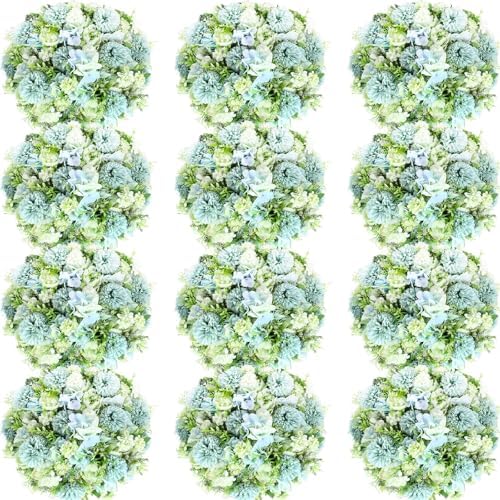 Tigeen 12 Bundles Artificial Flowers Bouquet Silk Peonies, White Green by Tigeen