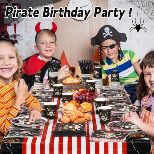 Potchen 452 Pcs Pirate Plates Napkins Party Supply, Red Black - Image 5
