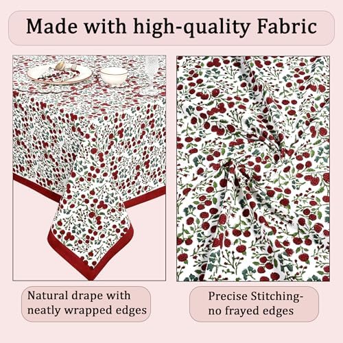 Ridhi Garnet Red Hand Block Print Cotton Rectangle Tablecloth 160" x 72" inches Reusable Table Cover Decorative Everyday Use for Dining Room, Farmhouse, Home Gift for Spring, Mother's Day - Image 6