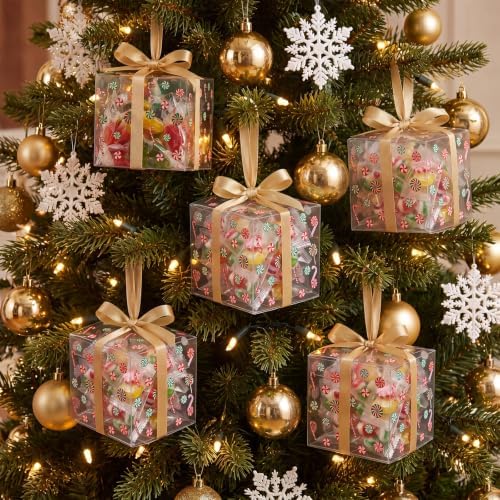ReliThick 50 Pcs Christmas Clear Favor Boxes 3x3x3 Inch, Xmas Candy Box - Image 4
