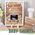 Kosiz Baby Shower Guest Book Frame, 60 Guests Wooden Hearts, Wood Floral - Image 4