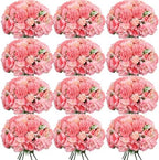 Tigeen 12 Bundles Artificial Flowers Bouquet Silk Peonies, Rose Pink by Tigeen