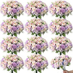 Tigeen 12 Bundles Peonies Artificial Flowers Faux Roses, Purple by Tigeen