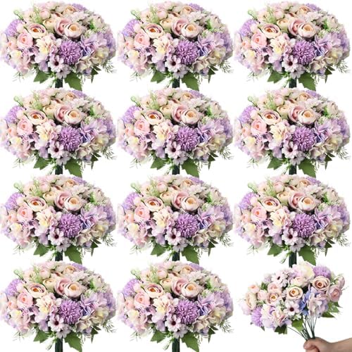 Tigeen 12 Bundles Peonies Artificial Flowers Faux Roses, Purple by Tigeen