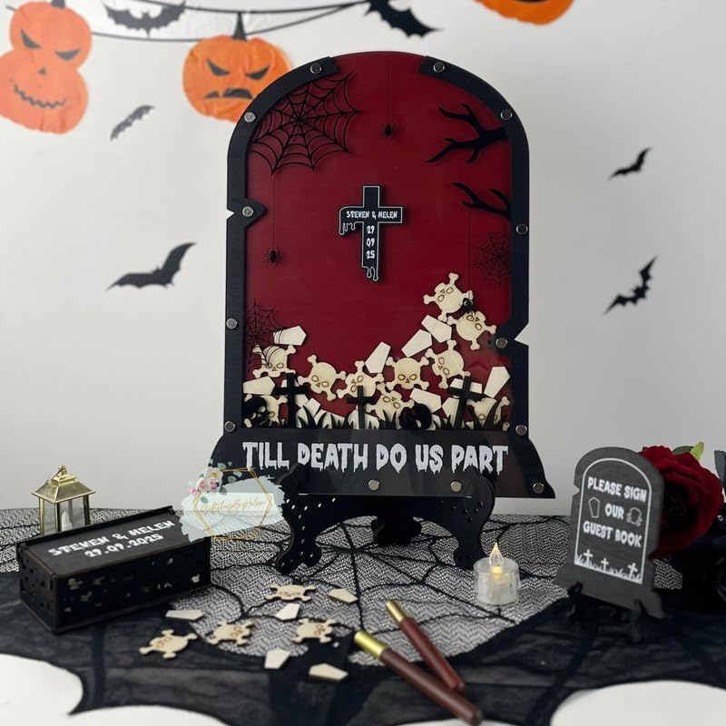 Personalized Gothic Halloween Wedding Guest Book Alternative Tombstone Box - Image 4