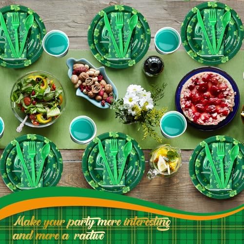 Pickmesh 400 Pcs Party Supplies Disposable Paper Plates Napkins and Cups Decorations for Men Women(Ireland,Green) - Image 5