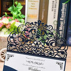 FOMTOR Laser Cut Wedding Invitation Cards Set w/Envelopes & Inserts & Seals – for Wedding, Bridal Shower, Graduation, Birthday Party, Engagement, Anniversary Blue 50Pcs - Image 7