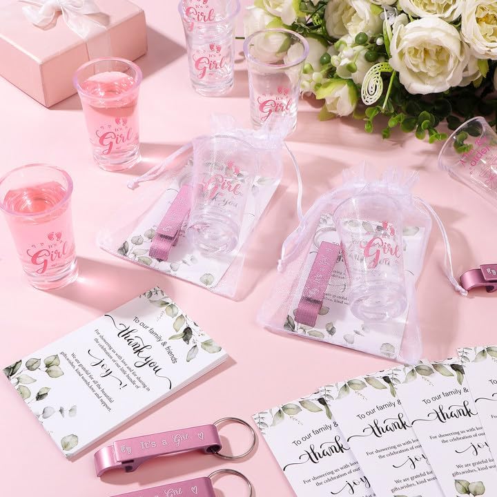 36 Sets Baby Shower Favor for Guests It's a Girl Acrylic Shot Glasses with Bottle Opener Keychains Thank You Card Organza Bag Boy Girl Theme Party Thank You Return Gift for Gender Reveal - Image 4