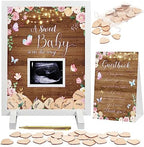 Kosiz Baby Shower Guest Book Frame, 60 Guests Wooden Hearts, Wood Floral by Kosiz