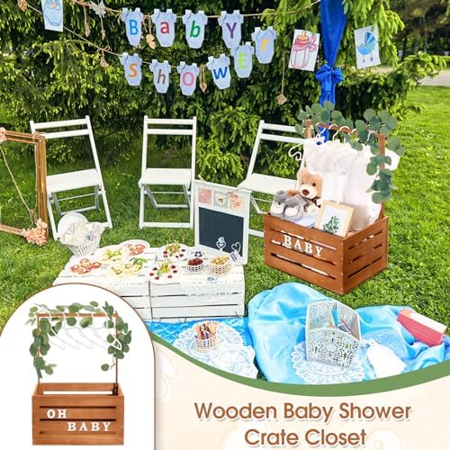 Barydat Wooden Baby Shower Crate Basket with Handle, Brown - Image 5
