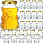 Patelai 24 Pack 6 oz Glass Bear Shaped Honey Jars with Lids Reusable Small Tilted Bear Glass Bottles Containers Dispenser for Candies, Birthday Wedding Party Favors(Classic,Gold) by Patelai