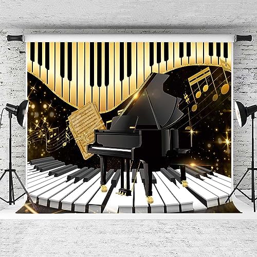 Piano Backdrop, Piano Keyboard Musical Notes Photography Background, 8x6ft - Image 2
