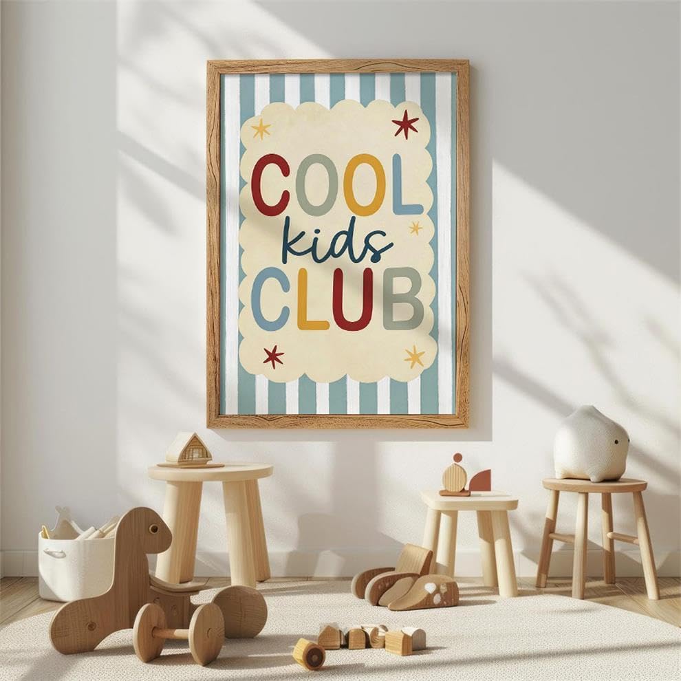 Framed 08x10 inch Trendy Preppy Blue Striped Wall Art Cool Kids Club Quotes Poster Modern Funny Toddler Canvas Prints for Kids Playroom Bedroom Wall Decor - Image 4