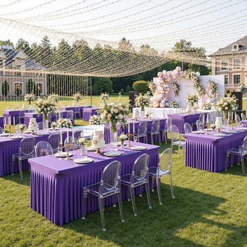 4 Pack Purple Spandex Tablecloths for 6 Foot Rectangle Tables, Wrinkle Free Stretchy Table Cloths 6ft Fitted Table Cover DeskSkirt for Weddings Birthday Party Banquet Baby Shower - Image 6