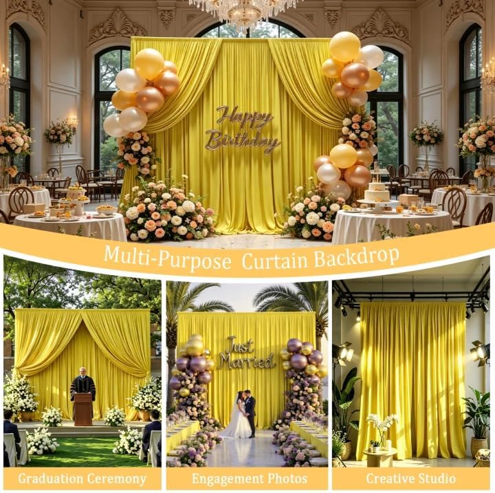 Gallety Yellow Backdrop Curtain for Wedding, Polyester Photography Backdrops Curtains - 20FT x 10FT Photobooth Backdrop Curtains for Celebration,Birthday, Outdoor Activities,Graduation Decorations - Image 4