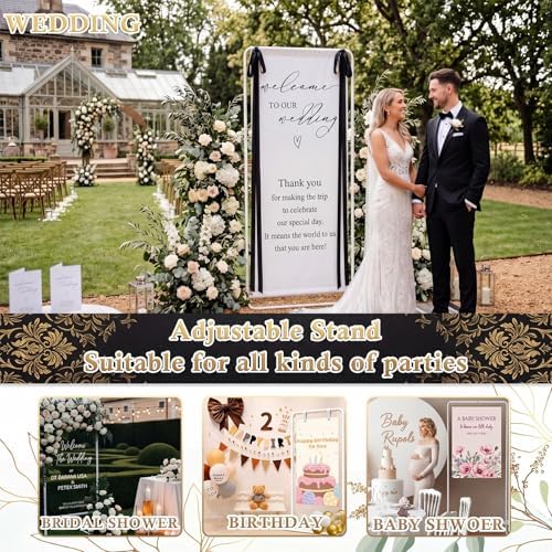 Floral Wedding Welcome Sign Stand with Satin Ribbon, Black - Image 6