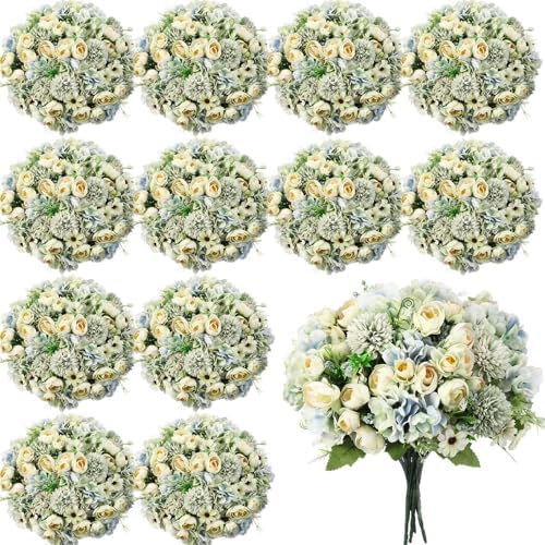 Tigeen 12 Bundles Peonies Artificial Flowers Faux Roses, Green by Tigeen