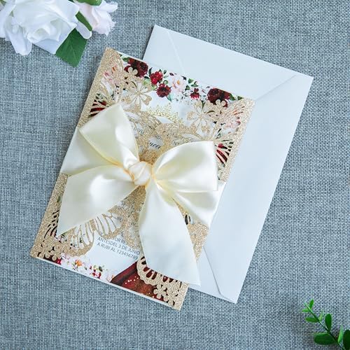 20 PCS 5.12x7.2 Butterfly Personalized Quinceanera Invitation, Customized XV Anos Laser Cut Invitation Cards with Envelopes (20 PCS Light Gold Personalized) - Image 6